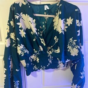 Live 4 Truth White and Gray Ruched Crop Blouse